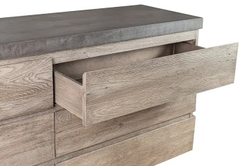 Comoda Alaska cu 9 sertare, lemn masiv stejar + microciment, 213 x 51 x 81 cm - Img 3