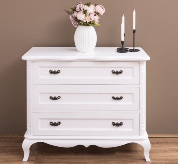 Comoda cu 3 sertare Julietta Classy, alba lemn masiv, 110 x 48 x 89 cm - Img 1