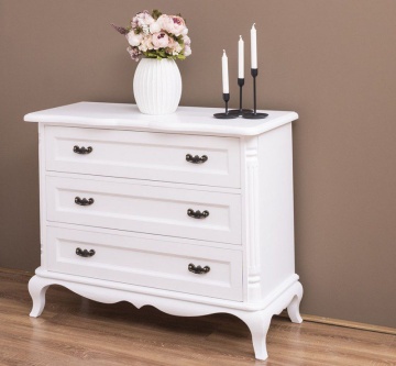 Comoda cu 3 sertare Julietta Classy, alba lemn masiv, 110 x 48 x 89 cm - Img 4