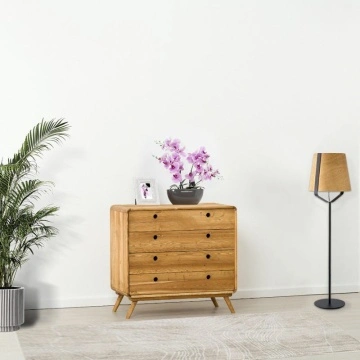 Comoda cu 4 sertare Sahara, Lemn masiv periat, 90 x 45 x 85 cm