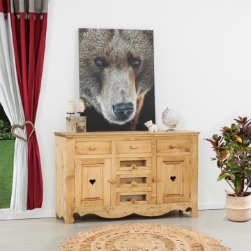 Comoda dormitor Rustic Flame lemn masiv, 2 usi si 6 sertare, 138 x 50 x 106 cm - Img 1
