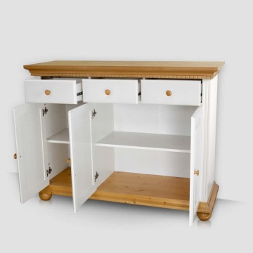 Comoda dormitor Teodora, 3 usi si 3 sertare, lemn masiv, 130 x 47.5 x 100 cm, alb unt/miere - Img 2