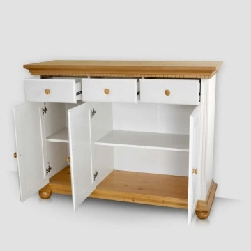 Comoda dormitor Teodora, 3 usi si 3 sertare, lemn masiv, 130 x 47.5 x 100 cm, alb unt/miere - Img 2