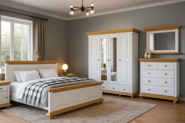 Comoda dormitor Teodora cu 5 sertare, lemn masiv, 114 x 45 x 92 cm, alb unt/miere - Img 2