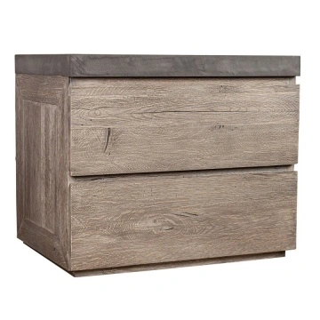 Comoda / Noptiera dormitor Alaska cu 2 sertare, lemn masiv stejar + microciment, 86 x 50 x 61 cm - Img 2