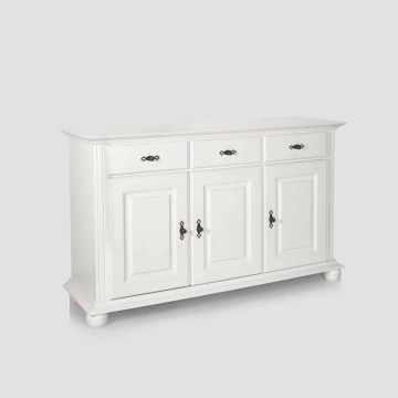 Comoda Sara, lemn masiv, 3 usi si 3 sertare, 144.3 x 45 x 86.5 cm, alb unt