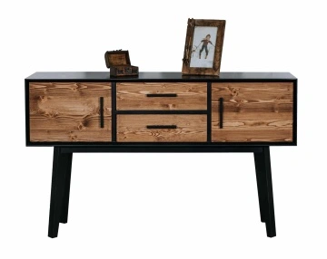 Comoda Terra Home, 2 usi si 2 sertare, lemn masiv si mdf negru, 138 x 38 x 80 cm - Img 2
