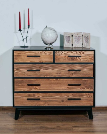 Comoda Terra Home cu 3+2 sertare, lemn masiv si mdf negru, 98 x 45 x 85 cm - Img 3