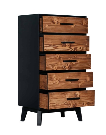 Comoda Terra Home cu 5 sertare, lemn masiv si mdf negru, 60 x 40 x 100 cm - Img 2