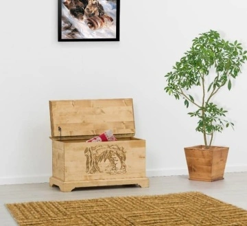 Cufar / Lada zestre Rustic Alpin, Lemn masiv sculptat, 90 x 45 x 50 cm