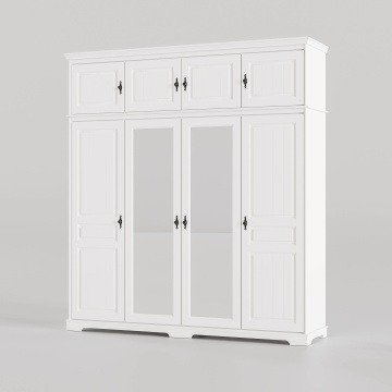 Dulap cu oglinzi si suprapozabil Isabella, 4 usi lemn masiv, 230 x 58 x 240 cm, alb unt