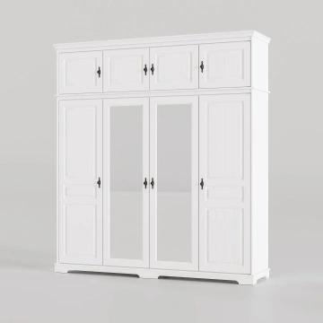 Dulap cu oglinzi si suprapozabil Isabella, 4 usi lemn masiv, 230 x 58 x 240 cm, alb unt
