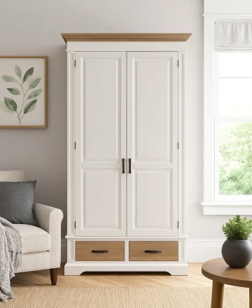 Dulap dormitor Mont Blanc 2 usi si 2 sertare lemn masiv, 119 x 61 x 220 cm - Img 1