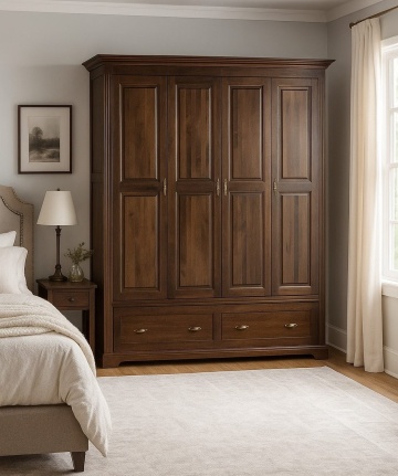 Dulap dormitor Nocce, 4 usi si 3 sertare, lemn masiv tei, 205 x 61 x 207 cm - Img 1