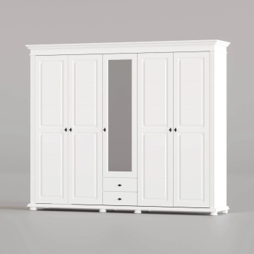Dulap Elena 5 usi si 2 sertare lemn masiv alb unt, 243 × 60 × 220 cm