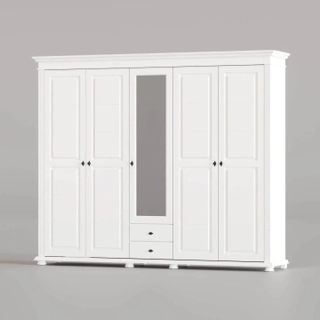 Dulap Elena 5 usi si 2 sertare lemn masiv alb unt, 243 × 60 × 220 cm
