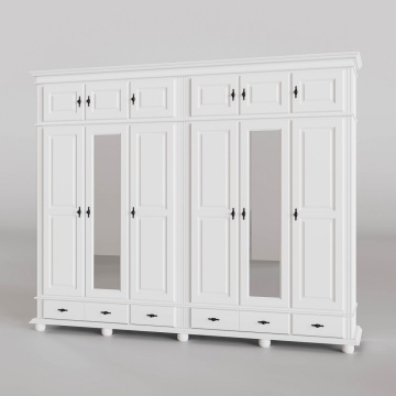 Dulap inalt Sara 6 + 6 usi si 4 sertare lemn masiv, 296 x 58 x 241 cm, alb unt