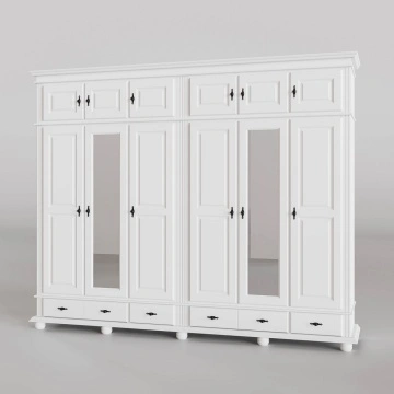 Dulap inalt Sara 6 + 6 usi si 4 sertare lemn masiv, 296 x 58 x 241 cm, alb unt