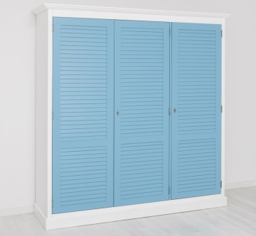 Dulap Mediterana Blue lemn masiv cu 3 usi, 194 x 59 x 200 cm - Img 4