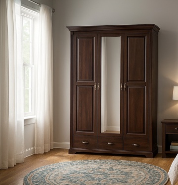 Dulap Nocce, 3 usi, cu oglinda lemn masiv tei, 161 x 61 x 207 cm - Img 1