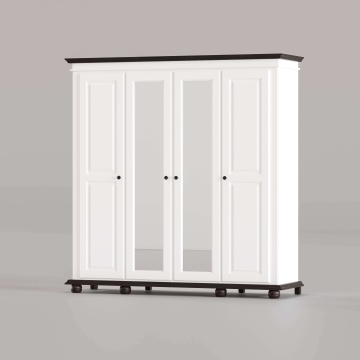 Dulap Sara 4 usi lemn masiv,197 x 58 x 201 cm, alb unt + nuc