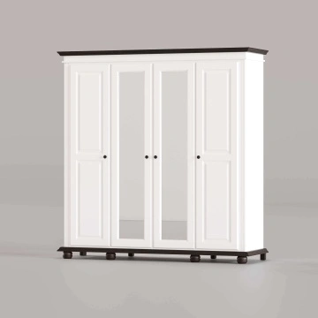 Dulap Sara 4 usi lemn masiv,197 x 58 x 201 cm, alb unt + nuc