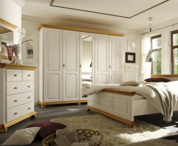 Dulap Teodora 5 usi, 3 sertare si suprapozabil lemn masiv, alb unt/miere - Img 5