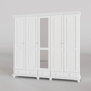 Dulap Teodora 5 usi si 3 sertare lemn masiv, 258.8 x 62 x 240 cm, alb unt - Img 3