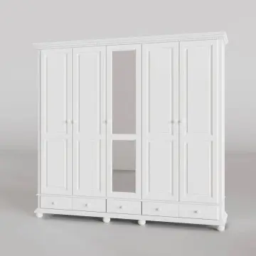 Dulap Teodora 5 usi si 3 sertare lemn masiv, 258.8 x 62 x 240 cm, alb unt - Img 3