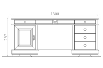 Masa de Birou Marsilia cu 1 usa si 3 sertare, lemn masiv, 180 x 80 x 79.7 cm - Img 4