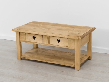 Masuta de cafea Lemn Masiv Rustic Love cu 2 sertare, 100 x 55 x 45 cm - Img 1