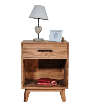 Noptiera Terra Home cu 1 sertar si nisa, lemn masiv, 50 x 40 x 64 cm - Img 2