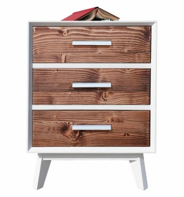Noptiera Terra Home cu 3 sertare, lemn masiv si mdf alb, 50 x 40 x 64 cm - Img 3
