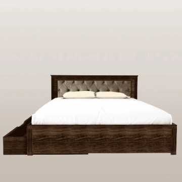 Pat tapitat maro taupe cu sertar Nocce, Lemn masiv, maro colonial, 140 cm, 160 cm sau 180 x 200 cm - Img 3