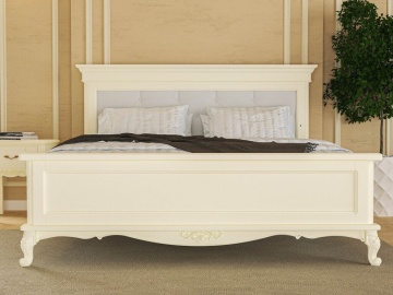 Pat tapitat Sabina Lux Classic Stil lemn masiv vopsit crem Roma, 160 x 200 cm