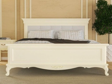 Pat tapitat Sabina Lux Classic Stil lemn masiv vopsit crem Roma, 160 x 200 cm