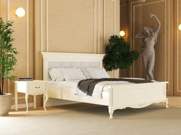 Pat tapitat Sabina Lux Classic Stil lemn masiv vopsit crem Roma, 160 x 200 cm - Img 2