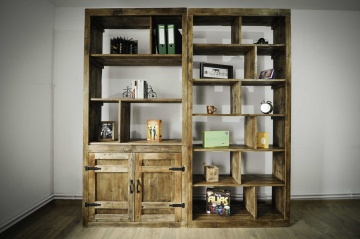 Raft biblioteca Kalamaria XXL, lemn masiv pin, 200 x 38 x 200 cm - Img 1