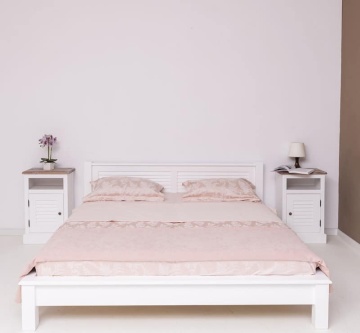 Set mobila dormitor Mediterana alb, pat 160 x 200 cm + 2 noptiere lemn masiv - Img 4