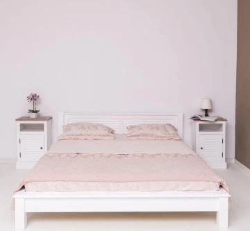 Set mobila dormitor Mediterana alb, pat 160 x 200 cm + 2 noptiere lemn masiv - Img 4
