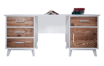 Birou Terra Home, 1 usa si 4 sertare, lemn masiv si mdf alb, 164 x 60 x 76 cm - Img 2