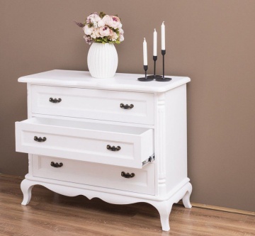 Comoda cu 3 sertare Julietta Classy, alba lemn masiv, 110 x 48 x 89 cm - Img 5