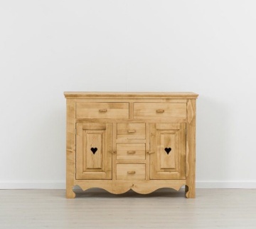 Comoda dormitor Rustic Flame cu 2 usi si 5 sertare, Lemn masiv, 129 x 50 x 100 cm - Img 5