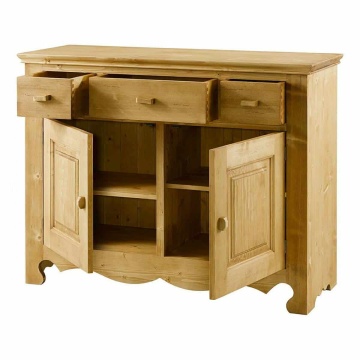 Comoda dormitor Rustic Flame lemn masiv, 2 usi si 3 sertare, 125 x 48 x 98 cm - Img 3