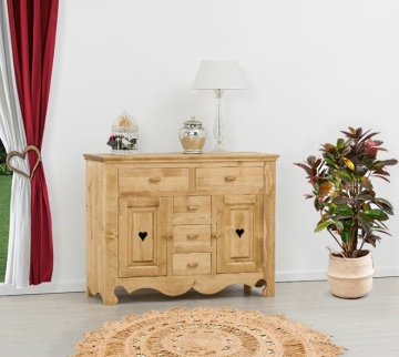 Comoda dormitor Rustika cu 2 usi si 5 sertare, Lemn masiv, 129 x 50 x 100 cm