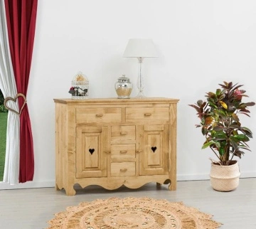 Comoda dormitor Rustika cu 2 usi si 5 sertare, Lemn masiv, 129 x 50 x 100 cm