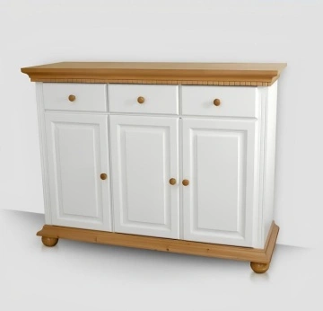 Comoda dormitor Teodora, 3 usi si 3 sertare, lemn masiv, 130 x 47.5 x 100 cm, alb unt/miere - Img 3