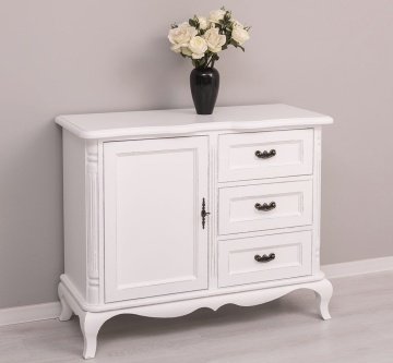 Comoda Julietta Classy lemn masiv, alb antichizat, 110 x 48 x 89