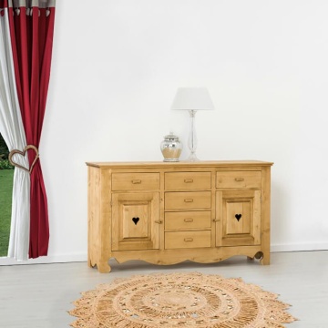 Comoda Rustic Flame lemn masiv, 2 usi si 6 sertare, 160 x 45 x 92 cm - Img 1