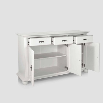 Comoda Sara, lemn masiv, 3 usi si 3 sertare, 144.3 x 45 x 86.5 cm, alb unt - Img 2